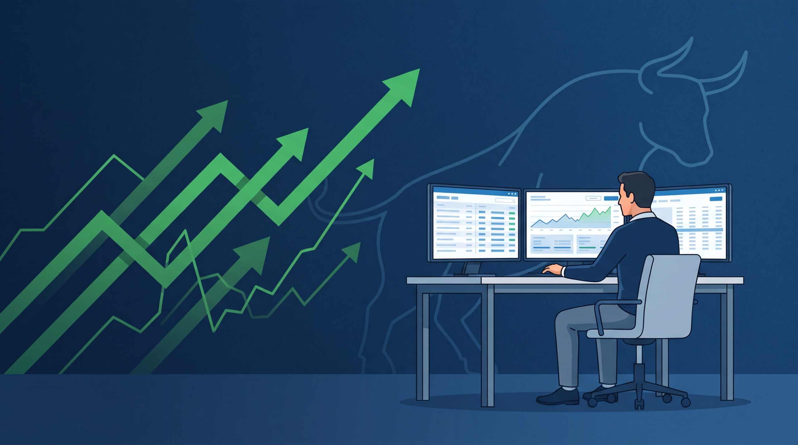 Disciplined trader analyzing options charts in a bullish market without chasing stocks