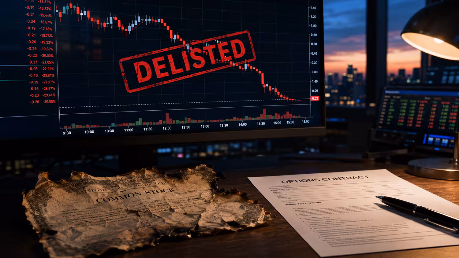 Delisted on Screen with an Options Contract on Desk