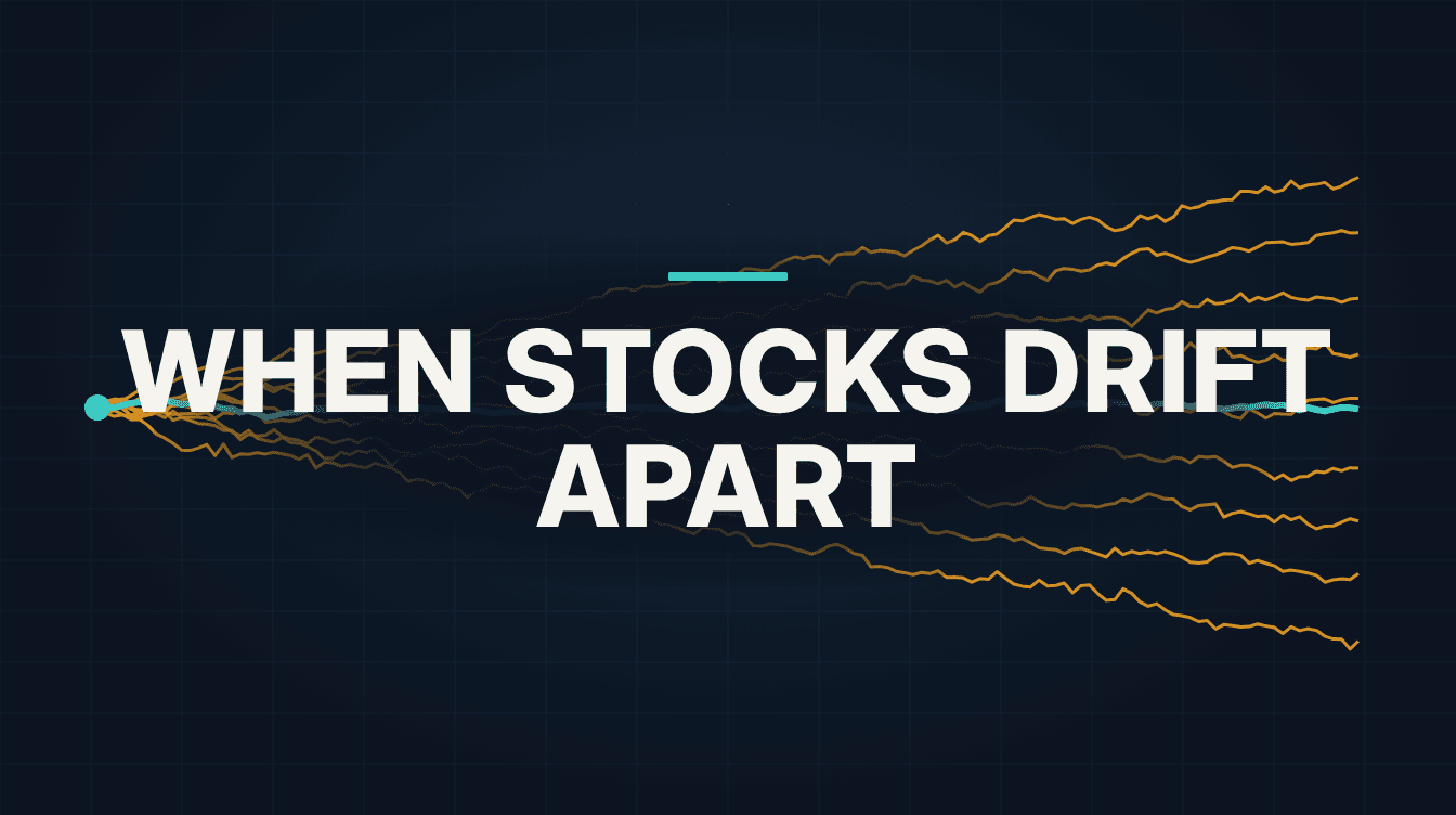A nearly flat index line with single-stock price lines fanning out widely above and below it