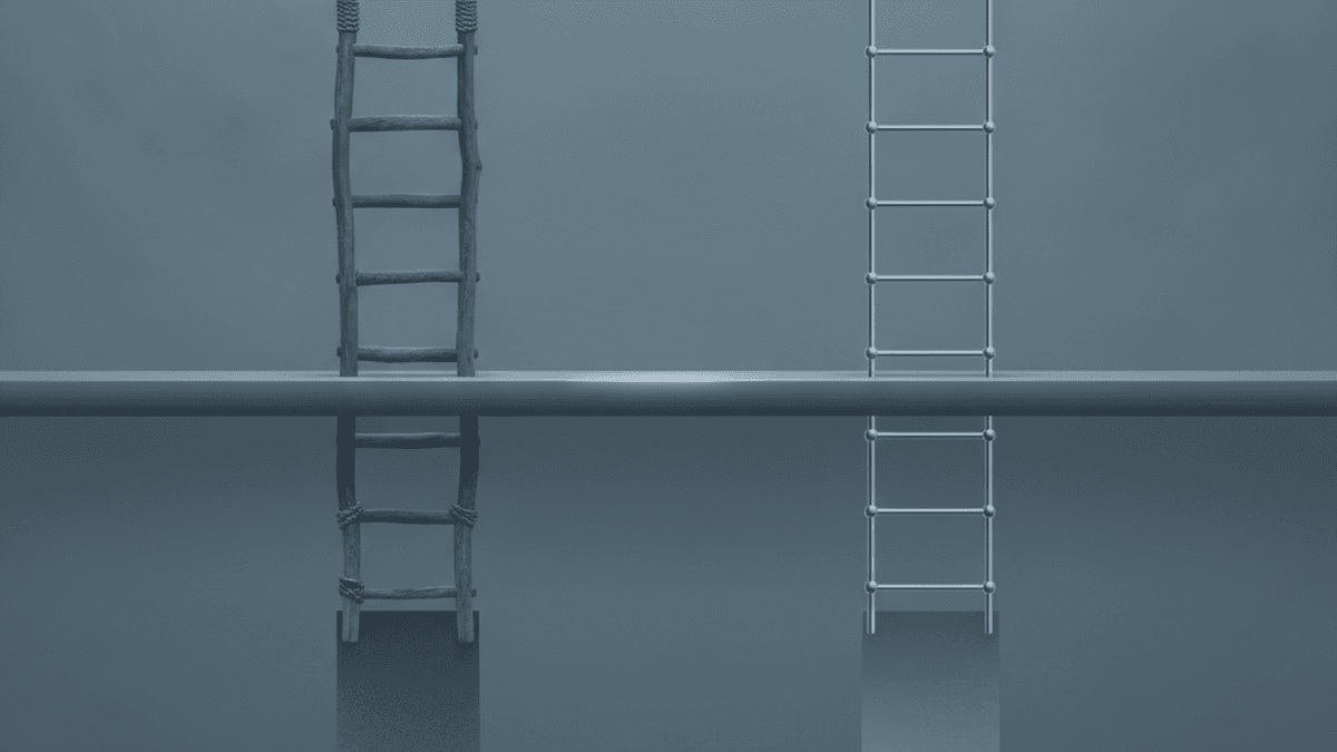 a coarse rung ladder beside a fine rung ladder, both cut by one horizontal threshold line