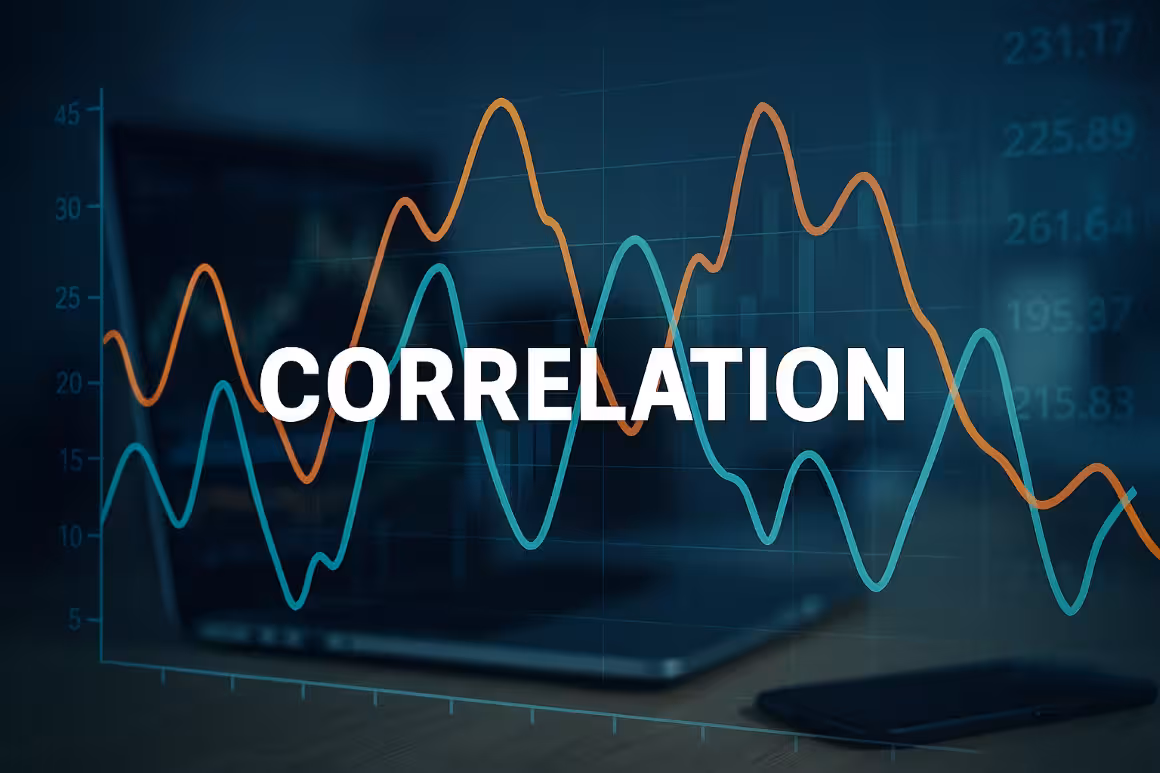 Photorealistic image showing two diverging financial charts on a dark background, symbolizing correlation breakdown between an index and its constituents.