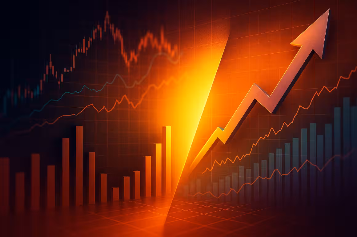 Abstract financial chart showing stock movement with split effect and rising trend, symbolizing stock splits & buybacks.