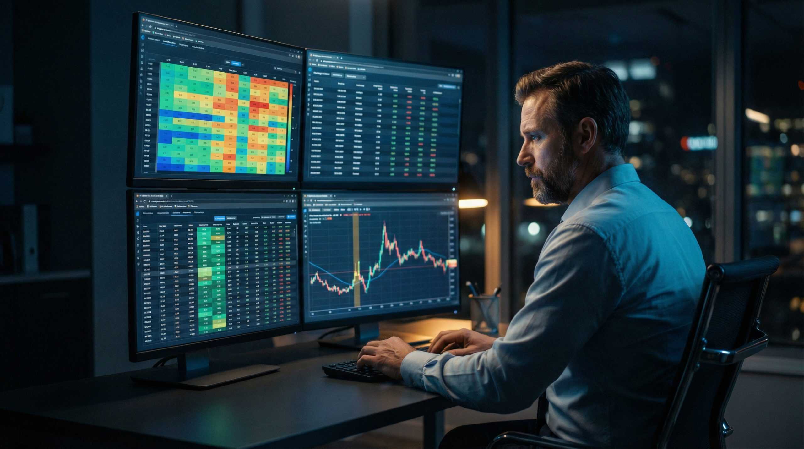 AI-powered options scanning software on multiple trading monitors