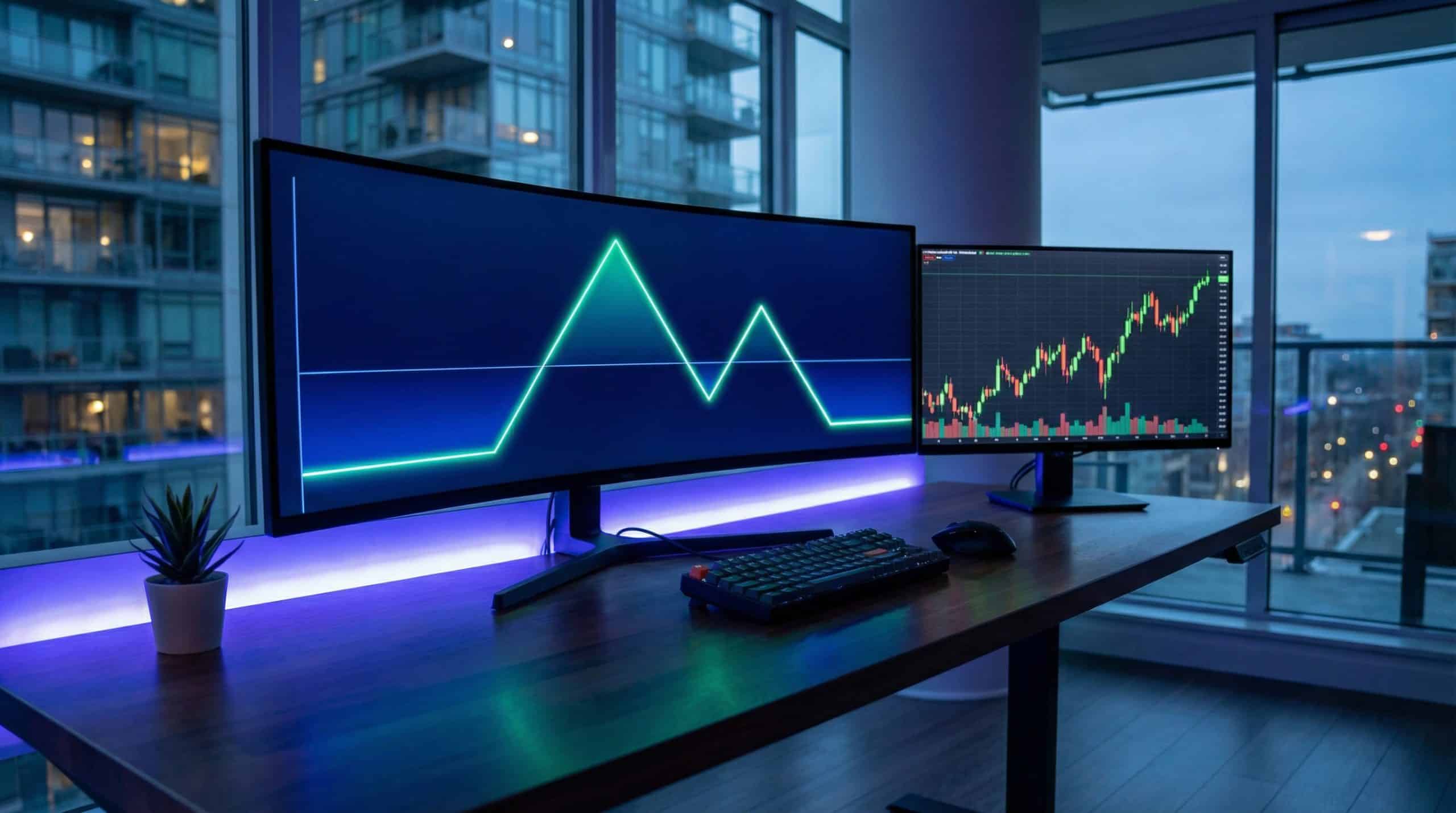 Directional butterfly spread options strategy payoff diagram displayed on a modern trading desk setup