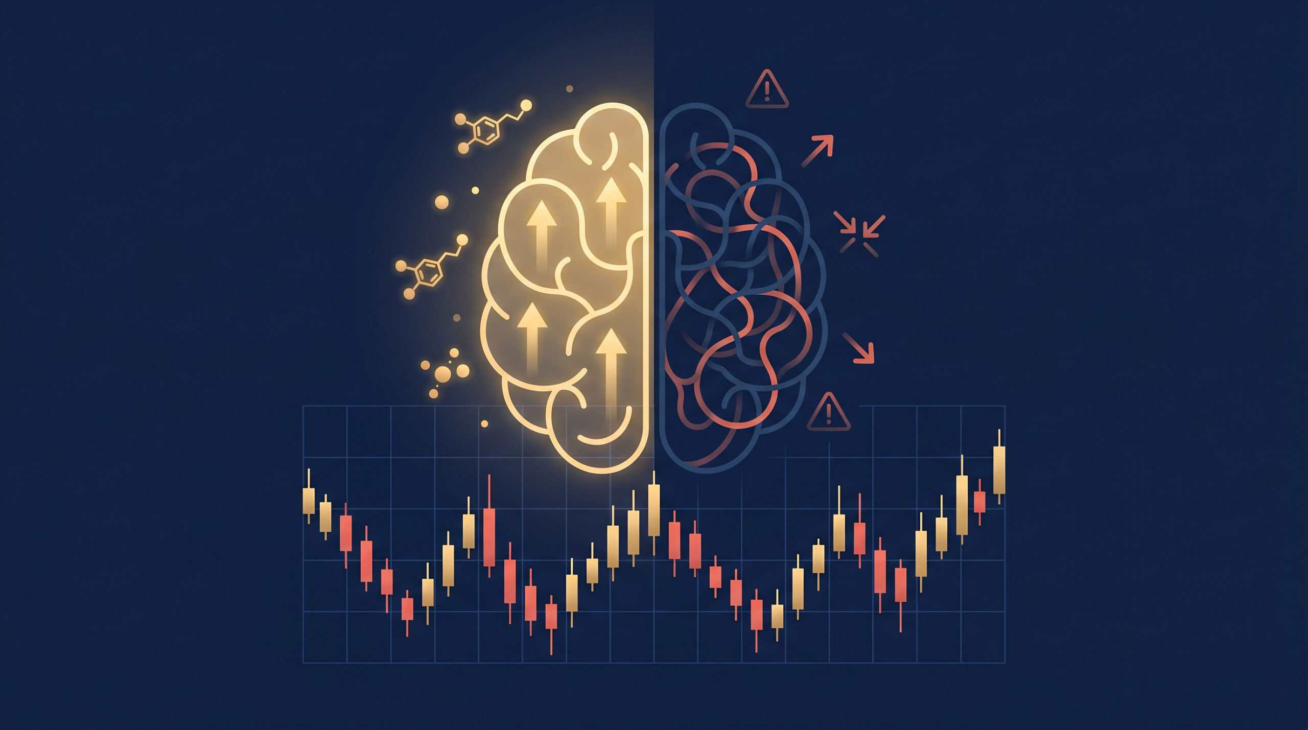 Brain illustration showing how fast profits in options trading create bad habits through dopamine and overconfidence