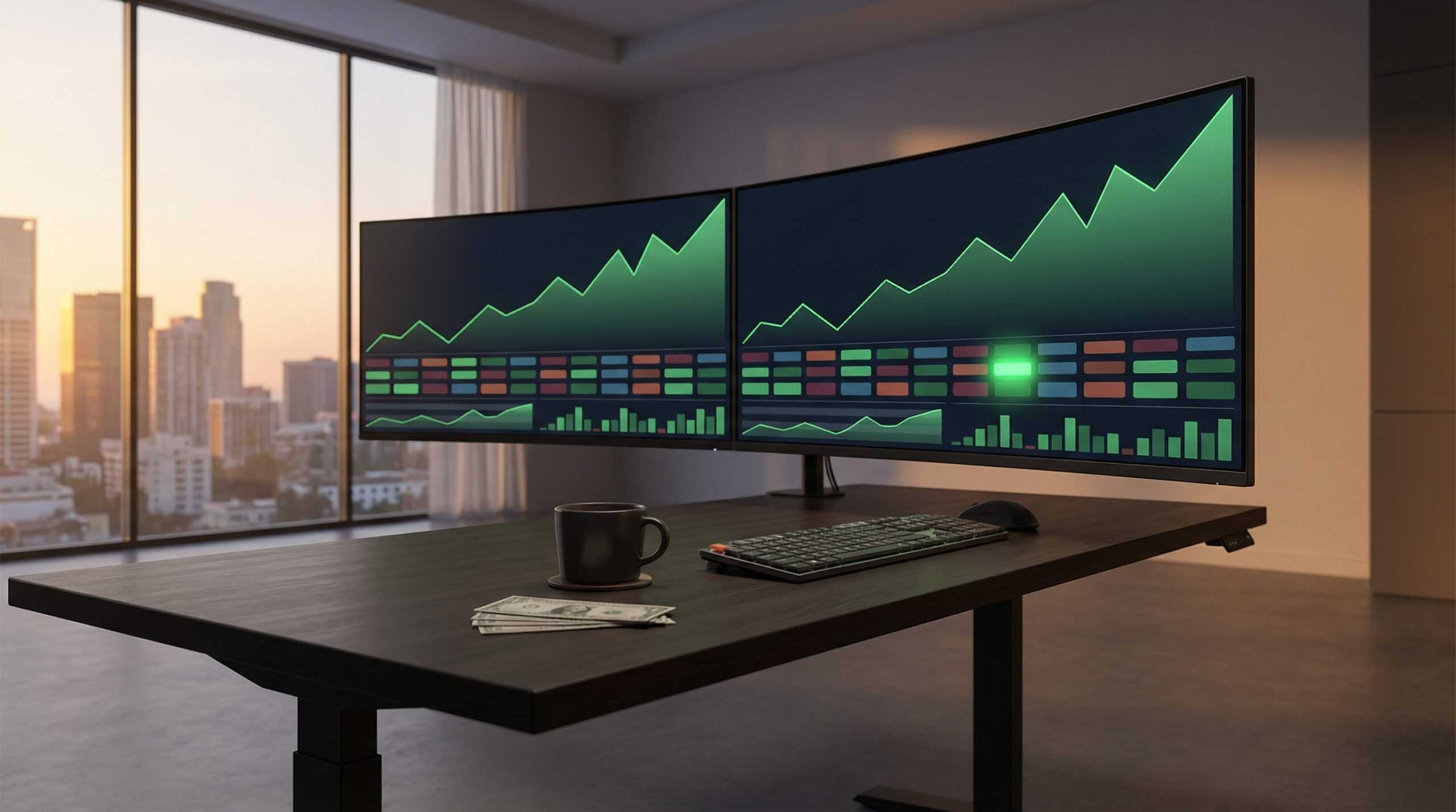 LEAPS stock replacement strategy trading setup with monitors showing long-term options chains