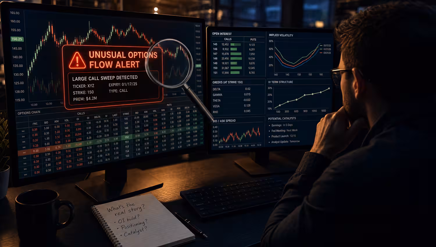 Options Flow Alerts on Screen