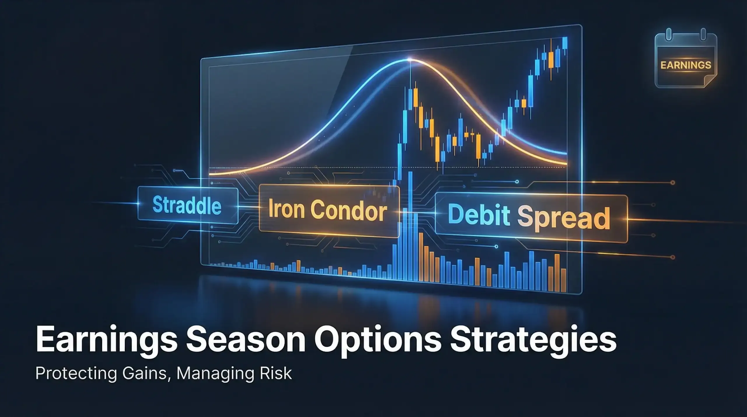 Options strategies for earnings season showing implied volatility and straddle setup on earnings chart