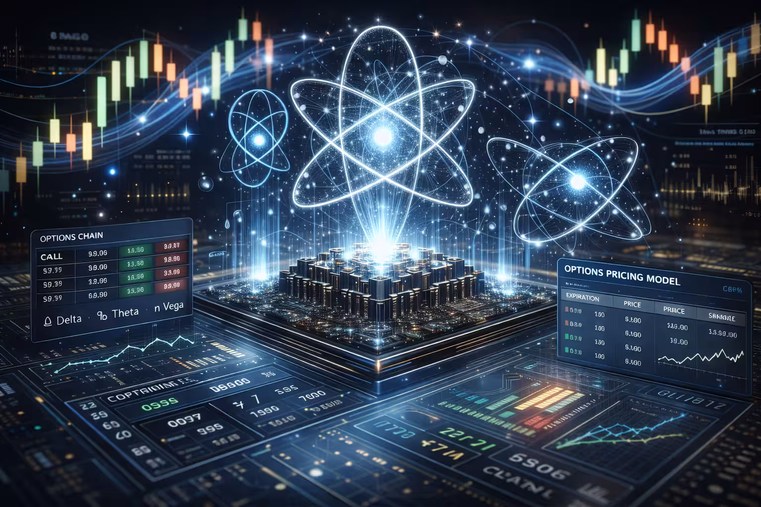 Quantum computing applied to options trading with options chain data, pricing models, and advanced analytics powering faster financial calculations.
