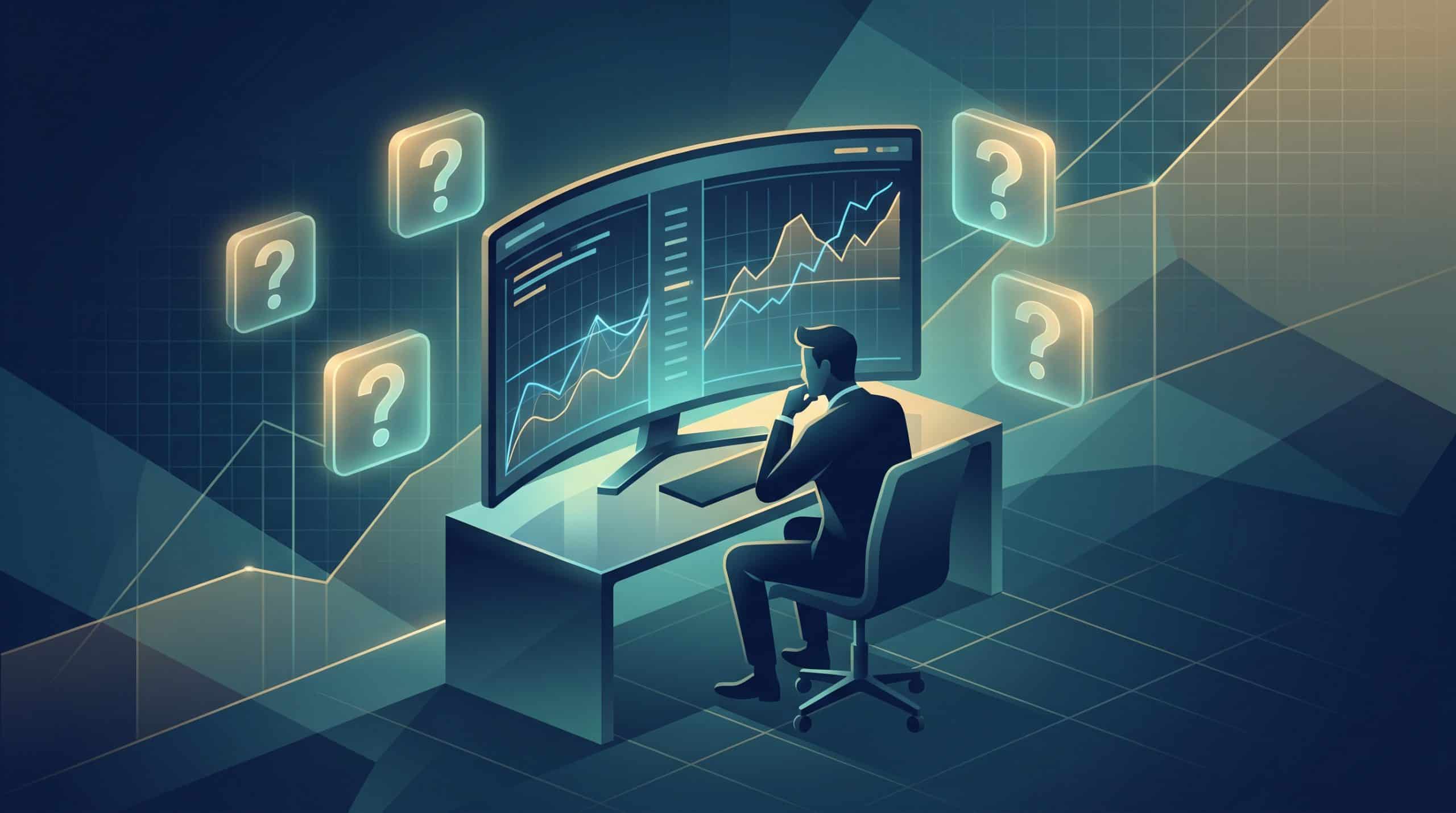 Options trader evaluating five key questions before buying premium with charts and data on screen