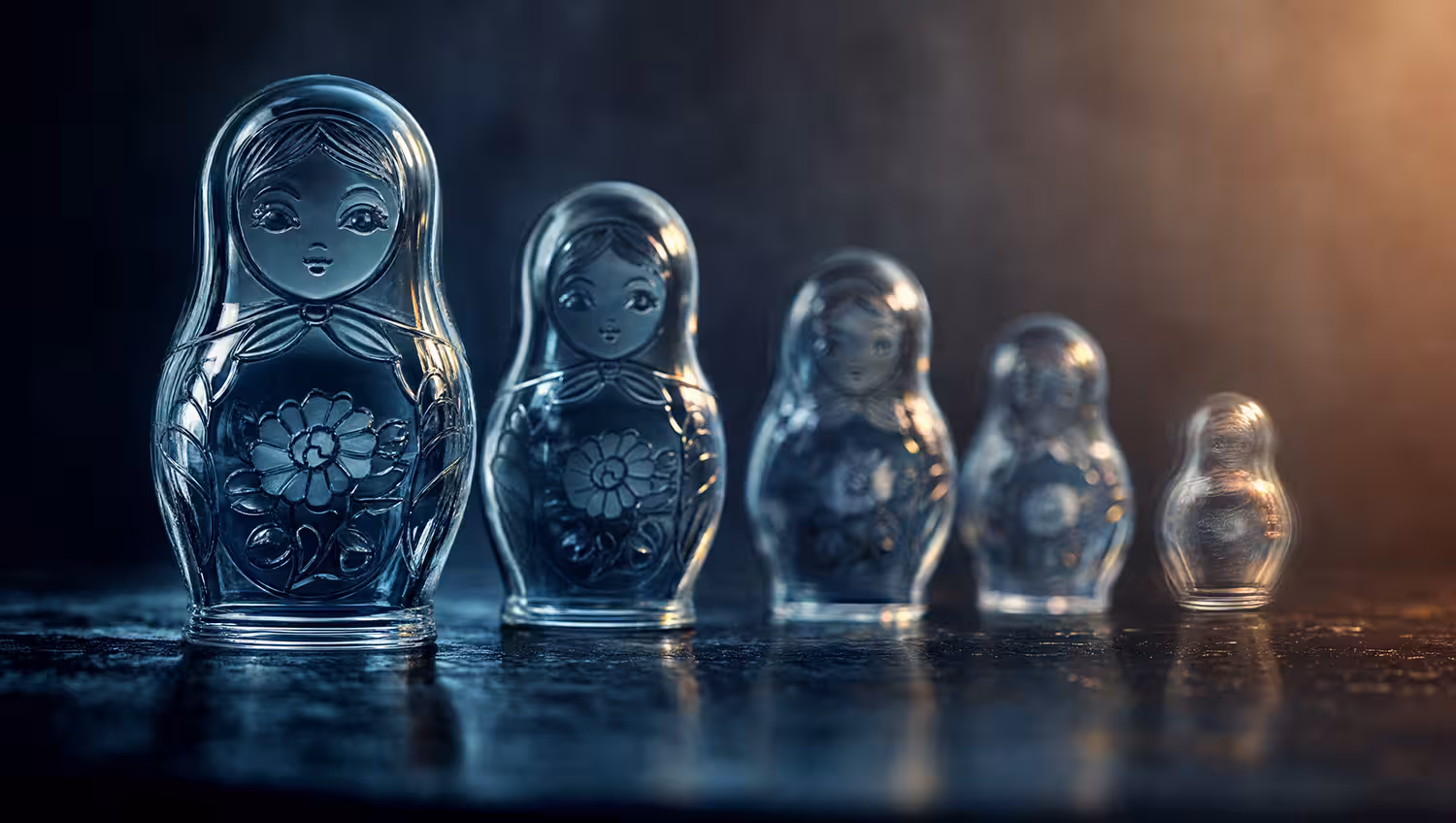VVIX Depiction Showing Glass Russian Matryoshka Dolls