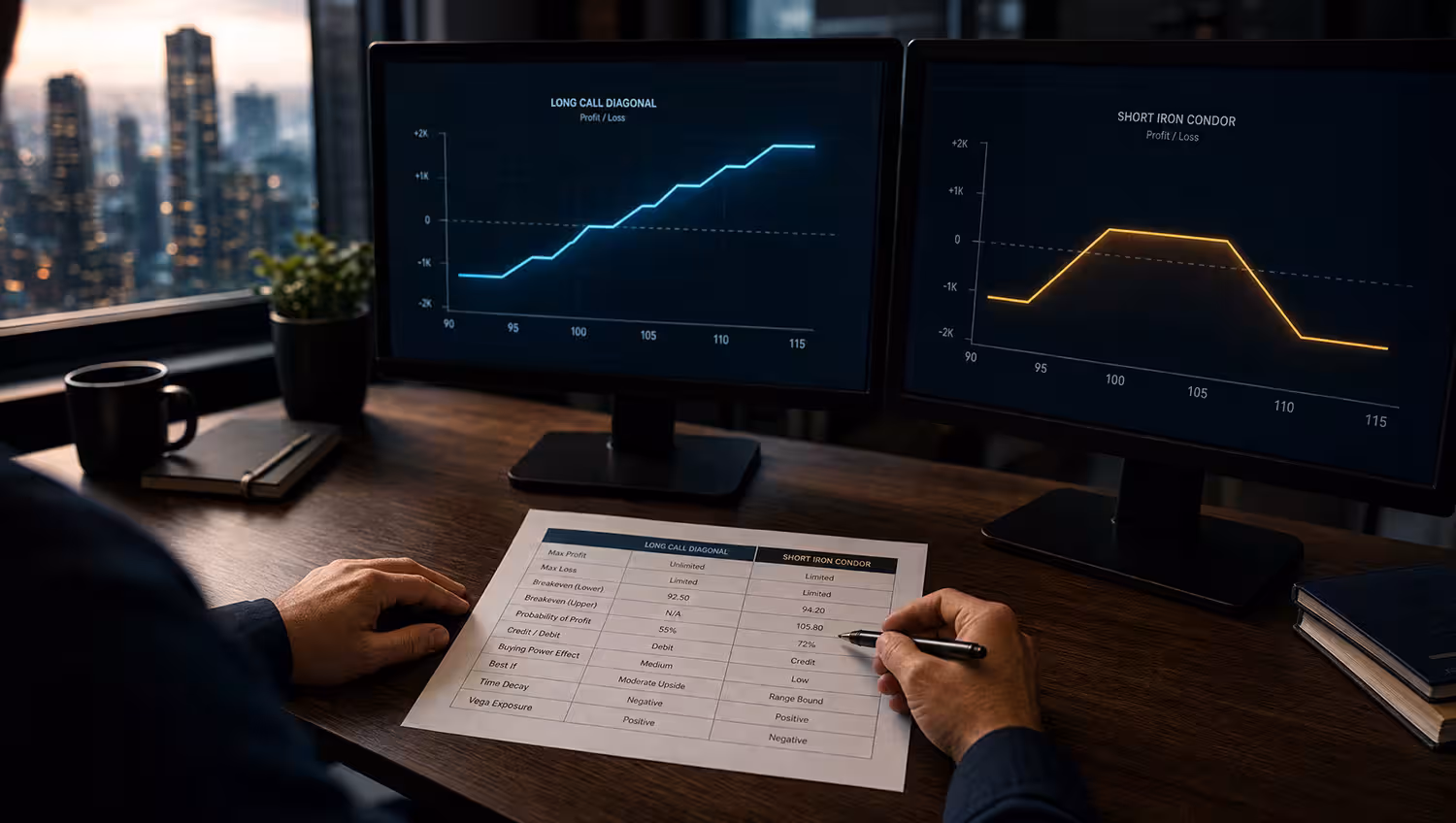 Trader Comparing Two Options Side-by-Side