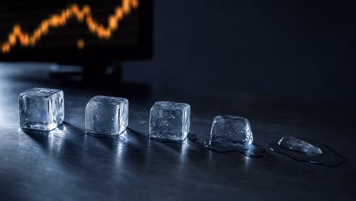Ice cubes at five stages of melting, a visual for ranking which options positions lose the most to time decay.