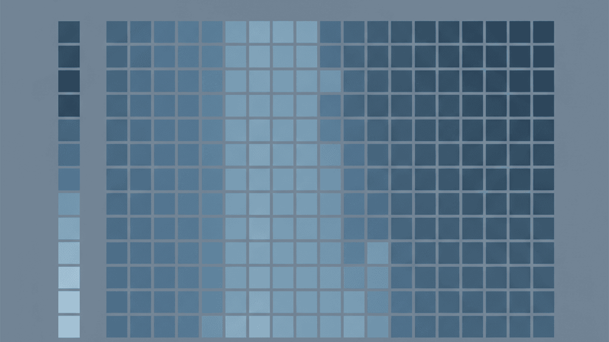 a narrow column of three tiles on the left expanding rightward into a wide grid of small squares